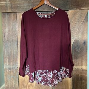 NWT Umgee burgundy blouse peekaboo floral back
